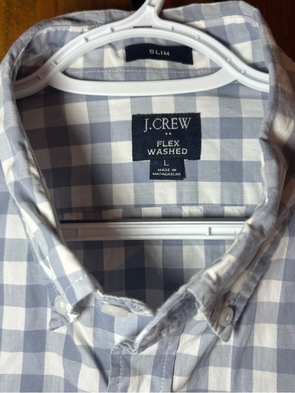 J. Crew Men's Light Blue and White Gingham Button-Down Shirt - Picture 3 of 8